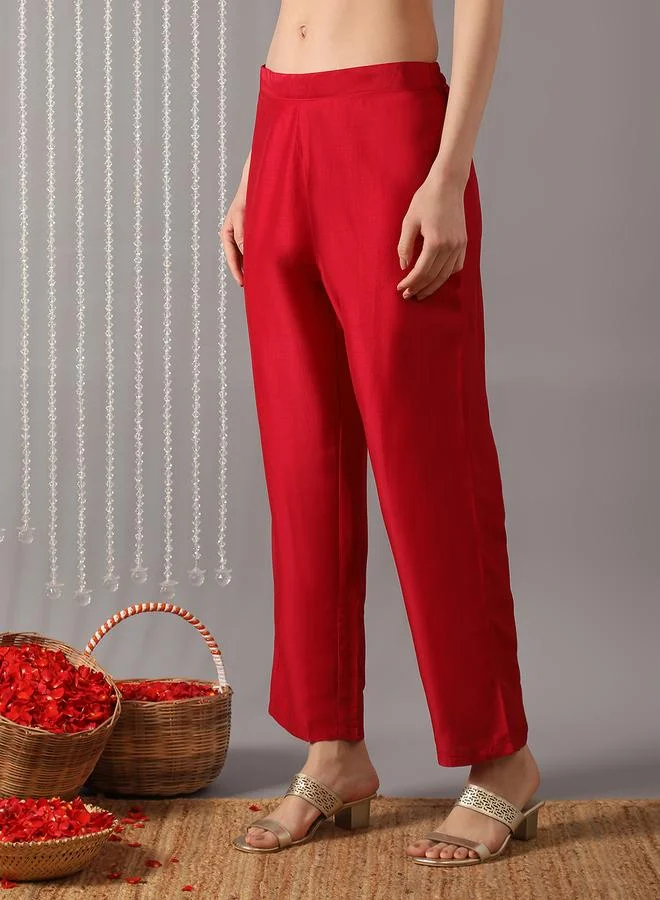 Globus  Women Red Yoke Design Gold Foil Kurta with Pant and Dupatta Set for Women | Best Price UAE